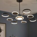 Lustra Led cu 9 corpuri de iluminat circulare , Metal si acril