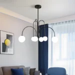 Lustra Led 6 corpuri de iluminat sferice, G9 , metal si sticla, Negru - imagine 2
