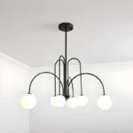 Lustra Led 6 corpuri de iluminat sferice, G9 , metal si sticla, Negru