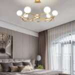 Lustra moderna suspendata Led, 7 corpuri de iluminat G9 , Auriu