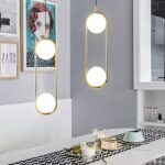 Pendul modern Oval Led, 2 corpuri de iluminat E27, Metal , sticlă , Auriu