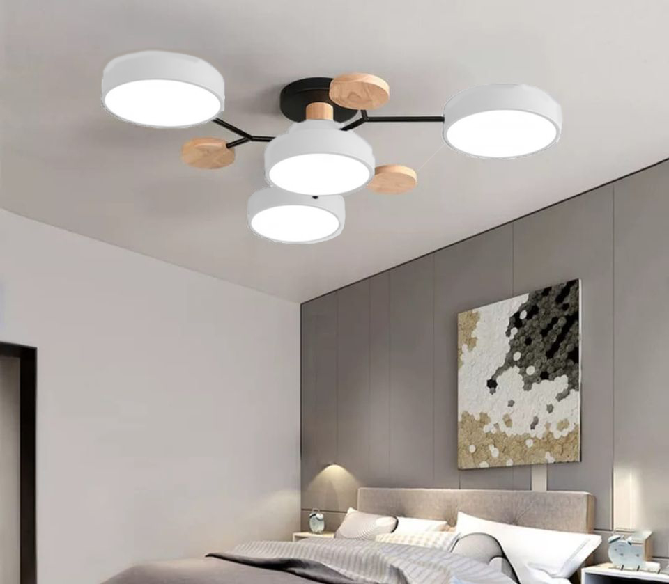 tav5alb Lustra moderna Asimetrică cu 4 corpuri de iluminat , 89x16cm ,LED , 42W, Metal,Lemn,Acril - imagine 1