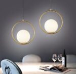 Pendul modern sferic metal si sticla , diametru glob 15cm, 1 X E27 - imagine 3