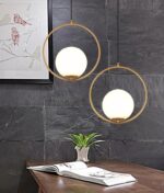 Pendul modern sferic metal si sticla , diametru glob 15cm, 1 X E27 - imagine 5