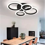 Lustra LED cu telecomanda , 4 cercuri Circle Black Design , Echivalent 400W , Negru