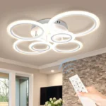 Lustra LED cu 6 cercuri MAXI White Design cu telecomanda, Alb - imagine 3