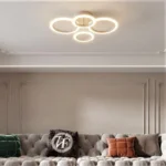 Lustra LED cu telecomanda , 4 cercuri Circle White Design , Echivalent 400W , Alb - imagine 3