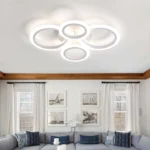 Lustra LED cu telecomanda , 4 cercuri Circle White Design , Echivalent 400W , Alb - imagine 5