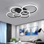 Lustra LED cu 6 cercuri MAXI Black Design cu telecomanda, Dimabilă