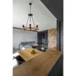 Lustră rustica cu 6 becuri , E27 , Negru/ Maro