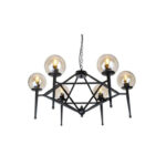 Candelabru rustic din metal cu 6 becuri , Diametru 65 cm, E27 , Negru