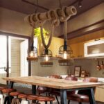 Candelabru rustic din metal, bambus si sfoara cu 3 becuri E 27 - imagine 2