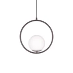 Pendul modern sferic metal si sticla , diametru glob 15cm, 1 X E27, Negru - imagine 3