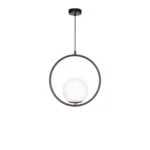 Pendul modern sferic metal si sticla , diametru glob 15cm, 1 X E27, Negru