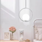 Pendul modern sferic metal si sticla , diametru glob 15cm, 1 X E27, Silver