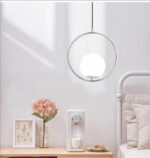 Pendul modern sferic metal si sticla , diametru glob 15cm, 1 X E27, Silver