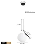 Pendul modern metal si sticla cu abajur pe filet , diametru glob 15cm, 1 X E27, Negru - imagine 2