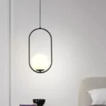 Pendul oval cu abajur de sticla, Bravi, E27, Negru
