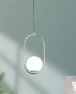 Pendul oval cu abajur de sticla, Bravi, E27, Silver