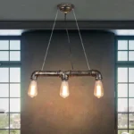 Pendul stil industrial, Vintage Steampunk , țeavă de apă , metal antichizat, 3 x E27 ,Maro