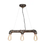 Pendul stil industrial, Vintage Steampunk , țeavă de apă , metal antichizat, 3 x E27 ,Maro - imagine 2