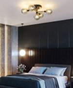 Lustră Modernă 5 becuri E27 , Metal/Sticlă, Auriu-Negru - imagine 2