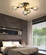 Lustră Modernă 5 becuri E27 , Metal/Sticlă, Auriu-Negru - imagine 4