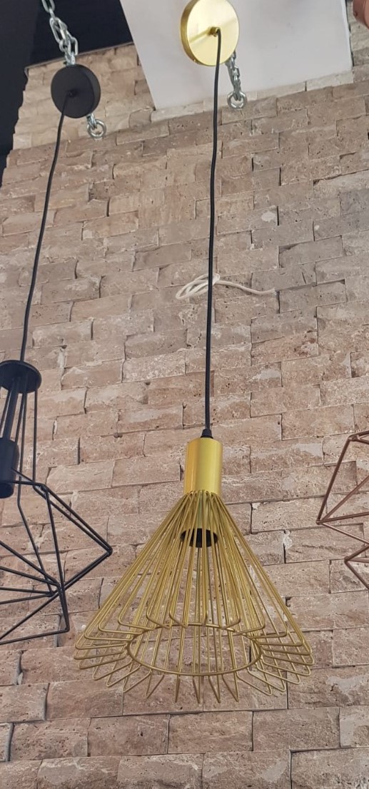 8205-1G 2 Pendul metalic pentru cafenele in forma de con, Metal Golden Cone, Metal, 1 x E27, Auriu - imagine 1