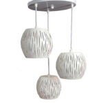 Lustră cu 3 pendule , E27 , Metal perforat, Alb