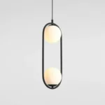 Pendul modern Oval Led, 2 corpuri de iluminat E27, Metal , sticlă , Negru
