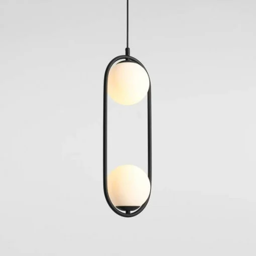 pendul-modern-negru-cu-2-globuri-de-sticla-riva~18703 Pendul modern Oval Led, 2 corpuri de iluminat E27, Metal , sticlă , Negru - imagine 1