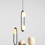 Pendul modern Oval Led, 2 corpuri de iluminat E27, Metal , sticlă , Negru - imagine 3