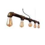 Pendul stil industrial, Vintage Steampunk , teava de metal antichizat, 5 x E27 ,Maro - imagine 2