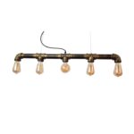Pendul stil industrial, Vintage Steampunk , teava de metal antichizat, 5 x E27 ,Maro - imagine 3