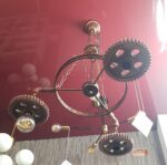 Candelabru stil industrial, Rustic Gear , roți zimțate și țevi metalice , metal antichizat, 3 x E27 ,Maro - imagine 3