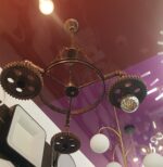 Candelabru stil industrial, Rustic Gear , roți zimțate și țevi metalice , metal antichizat, 3 x E27 ,Maro - imagine 5