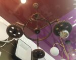 Candelabru stil industrial, Rustic Gear , roți zimțate și țevi metalice , metal antichizat, 3 x E27 ,Maro - imagine 7