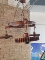 Candelabru stil industrial, Rustic Gear , roți zimțate și țevi metalice , metal antichizat, 3 x E27 ,Maro - imagine 2