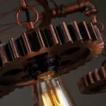 Candelabru stil industrial, Rustic Gear , roți zimțate și țevi metalice , metal antichizat, 3 x E27 ,Maro - imagine 8