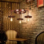Candelabru stil industrial, Rustic Gear , roți zimțate și țevi metalice , metal antichizat, 3 x E27 ,Maro - imagine 6