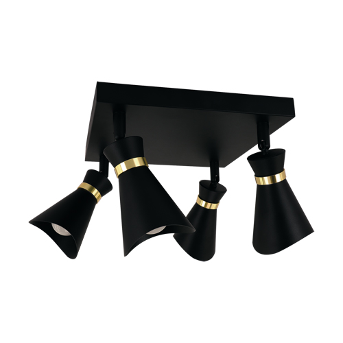 04322 Plafonieră living modernă cu 4 spoturi reglabile, LORETA SPT E14 4D , design elegant ,Negru Auriu - imagine 1